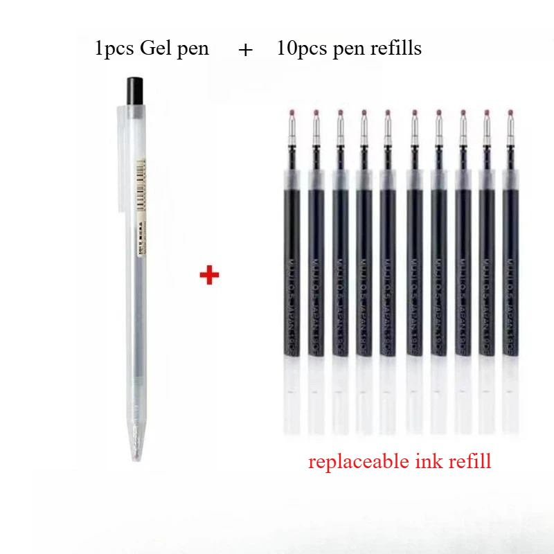 Muji Stationery Gel Pen - 10 adet basın kalem yedekleri ile